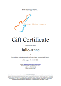 Gift Voucher Sydney Guitar Lessons